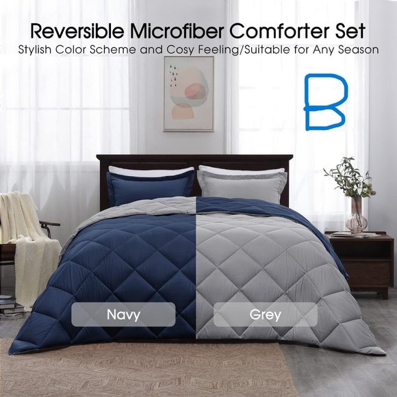 New Queen or  King Size Comforter Set -  Reversible Down Alternative - Picture 1 of 8